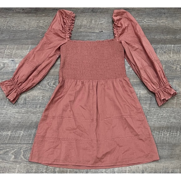 NEW Reformation Dunes Puff Sleeve Dress in Praline - Picture 3 of 8